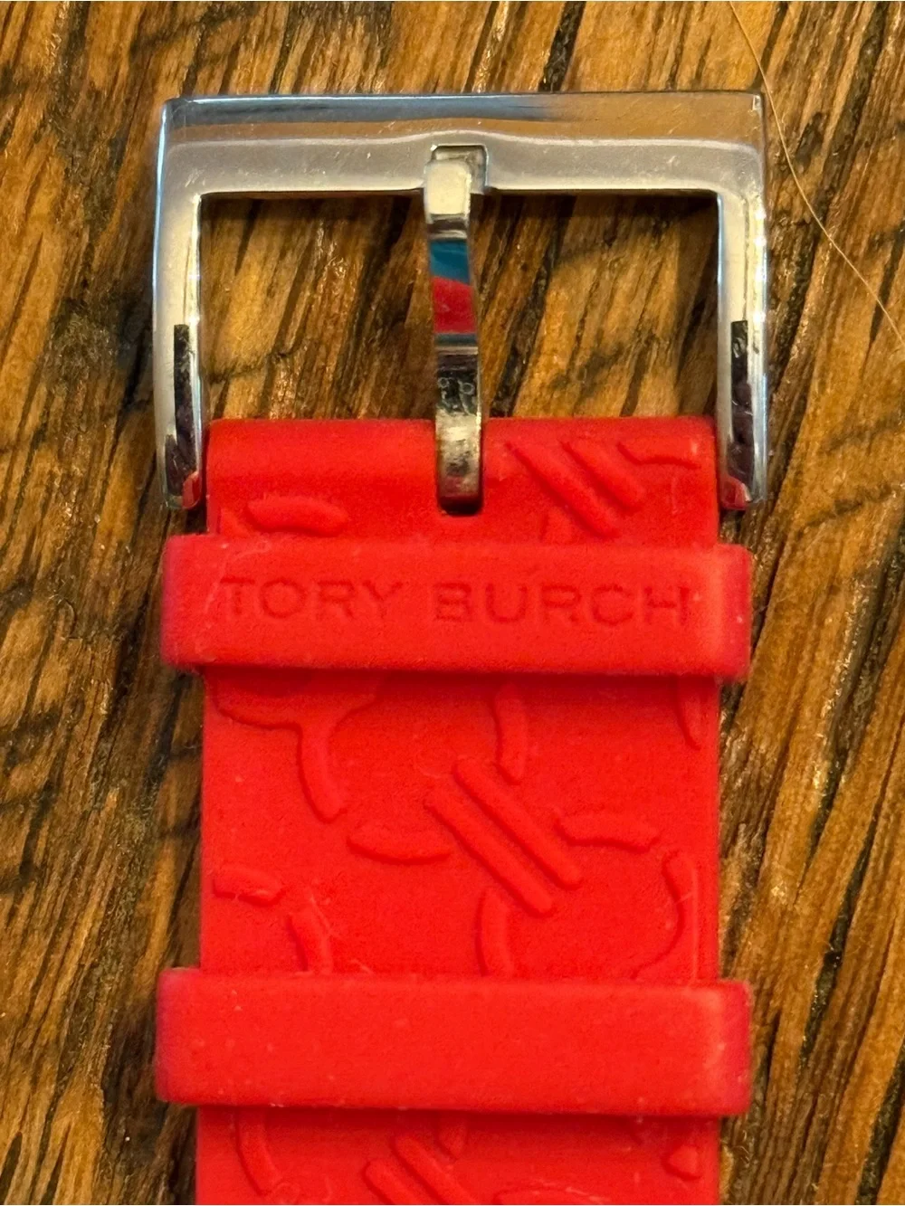 Tory Burch Red Silicone Watch Band with Embossed Logo Motif